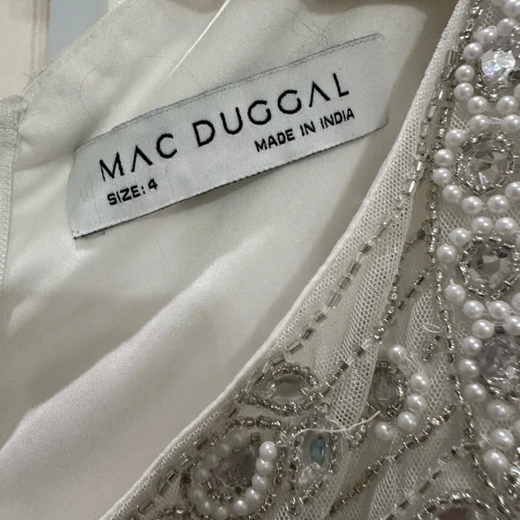 MAC DUGGAL 10880 BEADED ONE SHOULDER CUTOUT ASYMMETRICAL WHITE GOWN sz 4